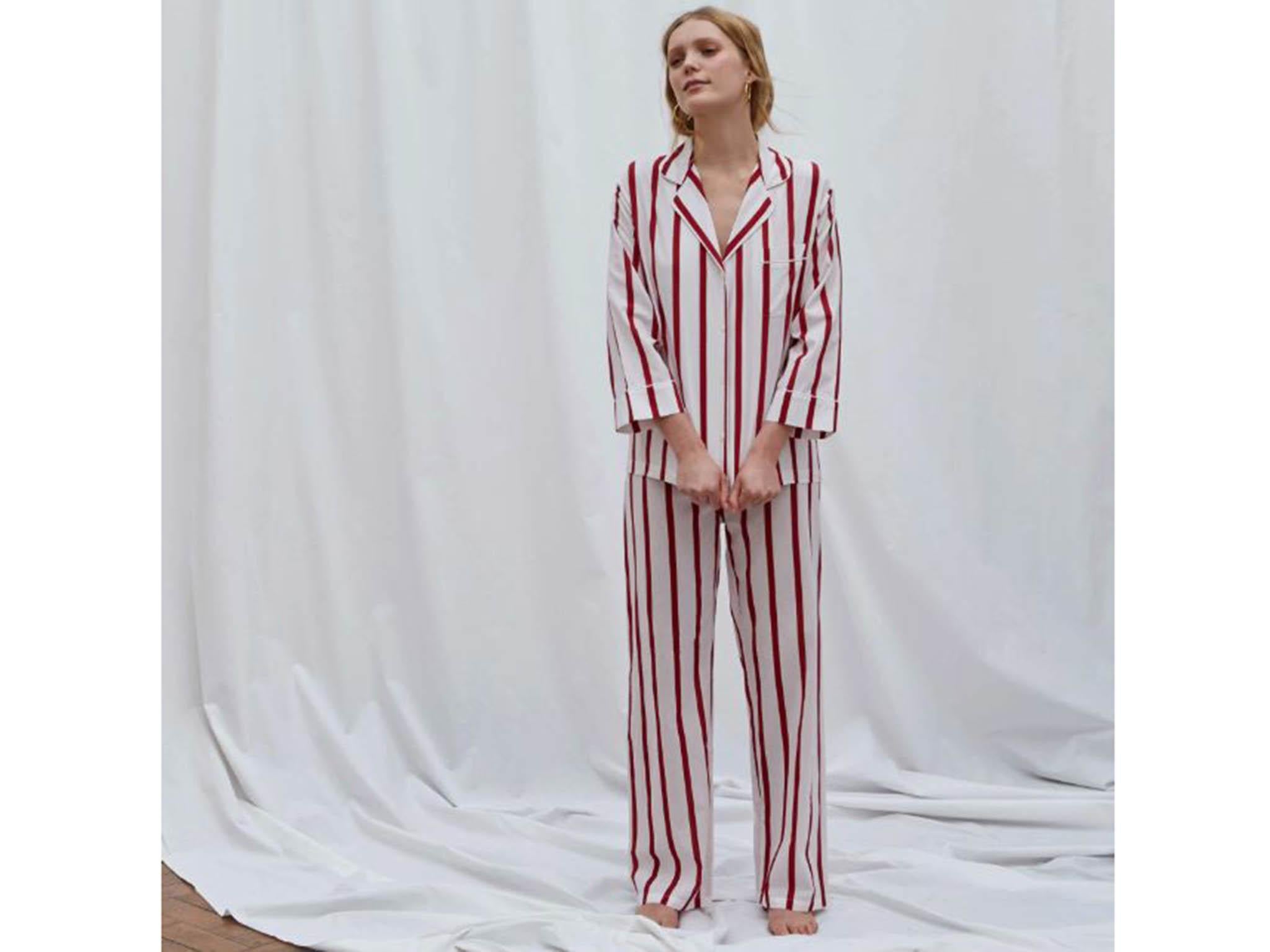 Ladies Short Sleeve Long Pant Pyjama Set Cool Summer Navy Grey Stripe